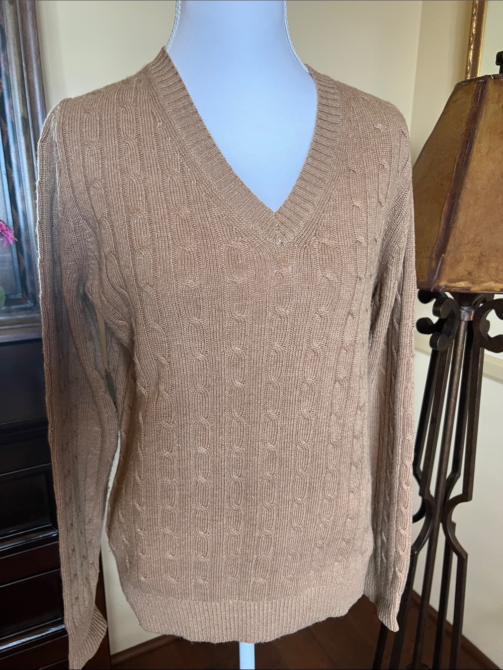 J Crew Wool Blend V neck cable knit sweater Medium